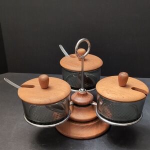 VGT,Mid Century Modern Luthje Danish Teak Wood Condiment Set.